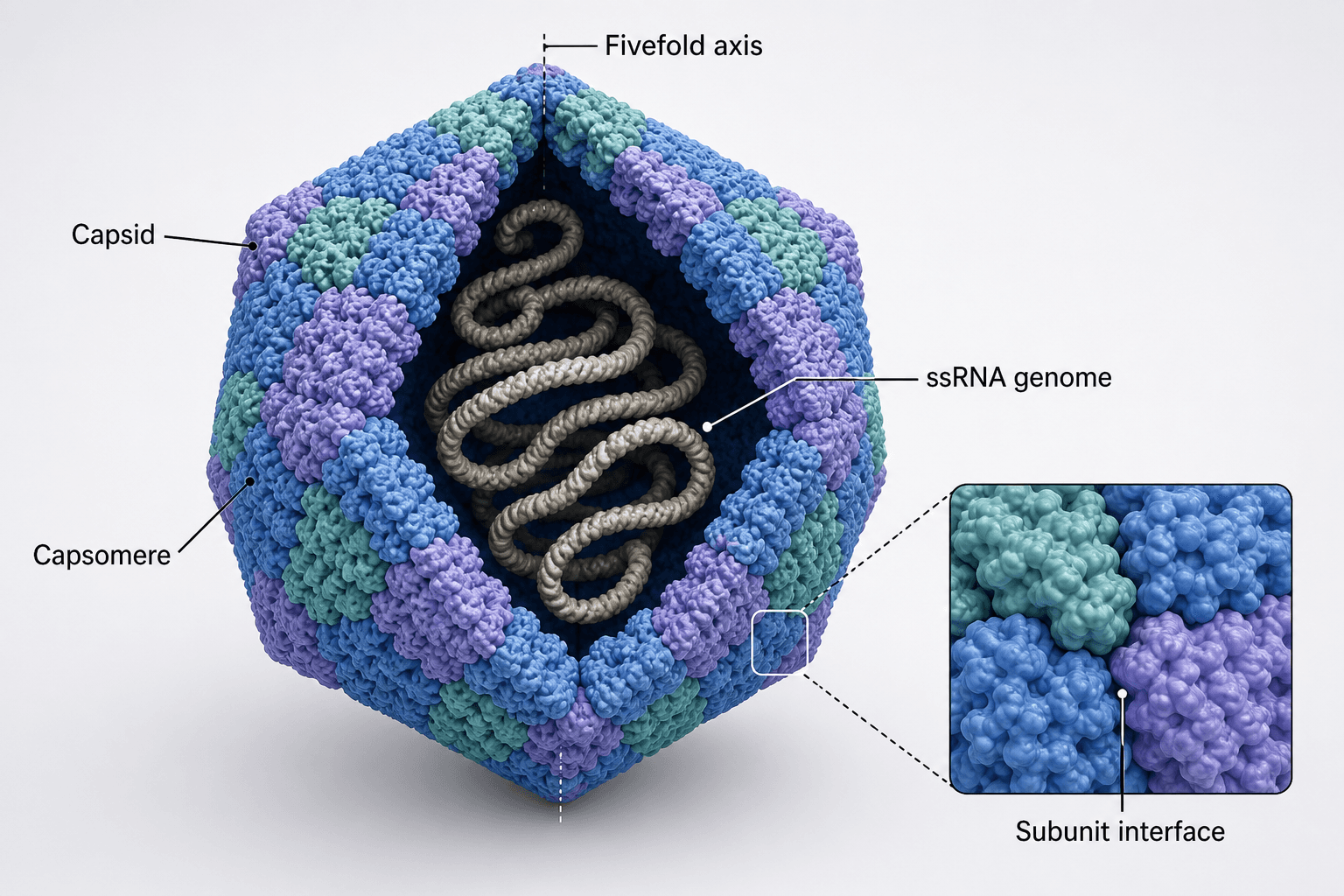 Virus capsid 3D cutaway preview
