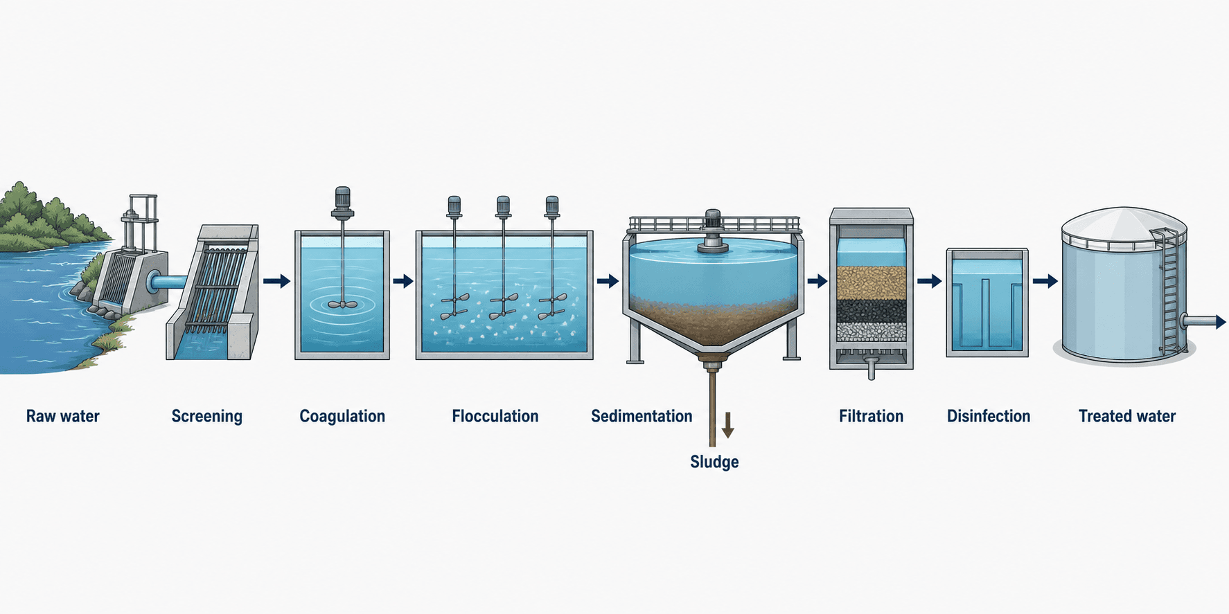 AI-generated drinking-water treatment process workflow