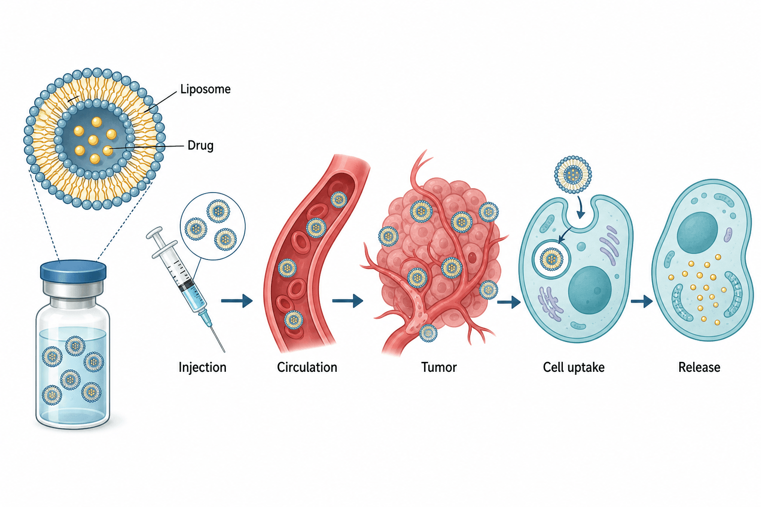 AI-generated scientific figure of a liposome suspension drug delivery formulation